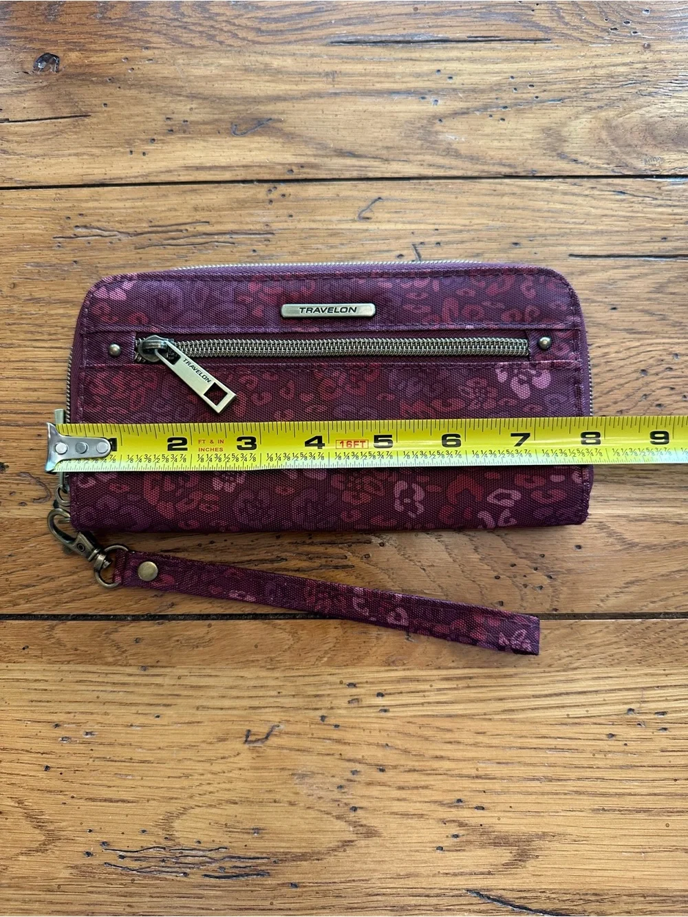 Travelon Burgundy Floral Zip-Around Wristlet Mega Wallet RFID